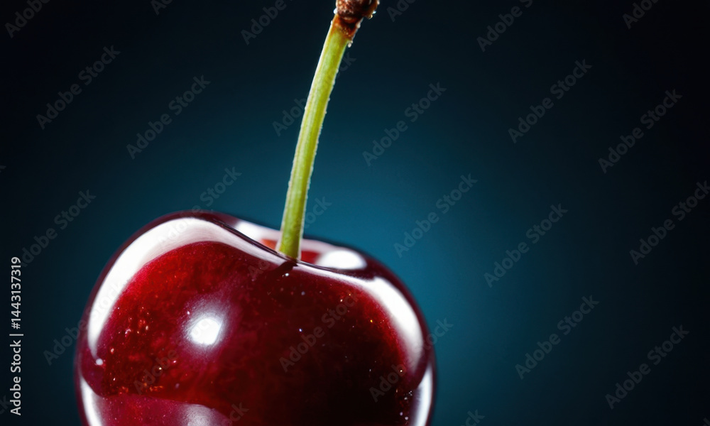 Close-up shot of a ripe red apple with a stem, perfect for food or product photography