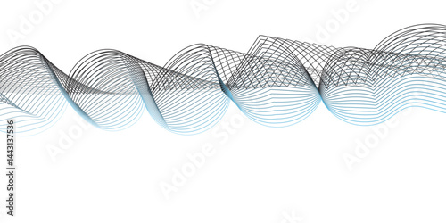 Abstract vector illustration with smooth black and gray curved lines creating wave patterns on a white background, with slight touches of light blue shading."