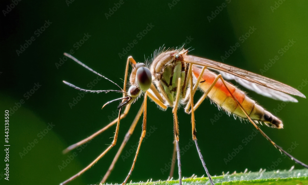 A close-up shot of a mosquito resting on a leaf