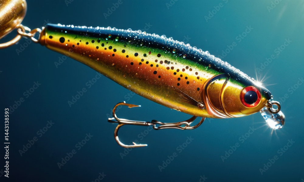 A close-up shot of a fishing lure on a hook, ideal for outdoor and nature-themed projects