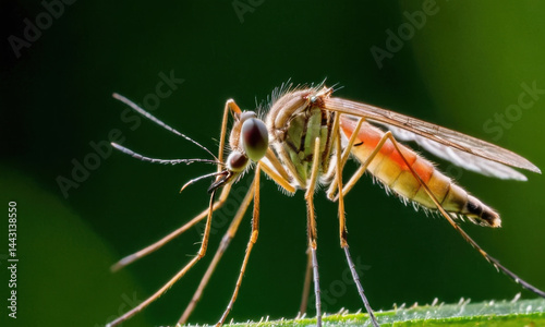 A close-up shot of a mosquito resting on a leaf