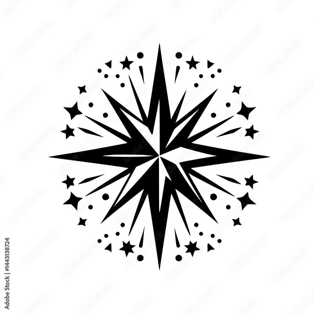 Obraz premium Black and White Starburst Ornament with Stars, Festive Design