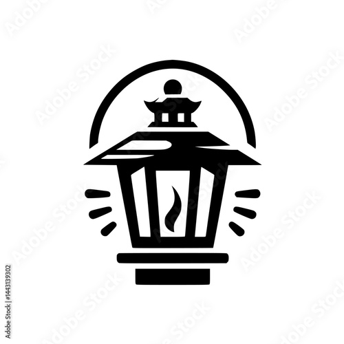 Minimalist Japanese Lantern Logo: Black and White Icon on White