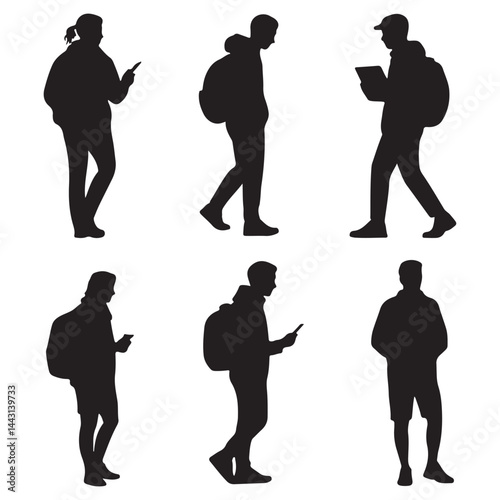 set vector various students silhouettes