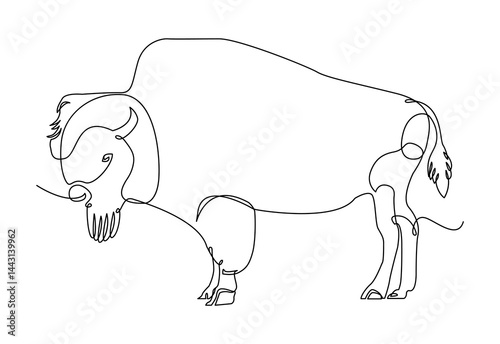 Elegant bison single line art, done in a modern and minimalist style, Perfect for contemporary wall art, tattoos, branding, logos, apparel prints and nature themed designs.