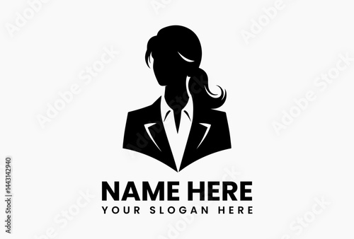 Confident business woman silhouette with briefcase, bold vector logo for female entrepreneurs and executives 