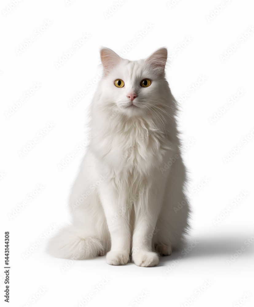 Snowshoe breed cat gazes at camera isolated in a white background cutout Snowshoe breed cat gazes at camera isolated in a white background cutout