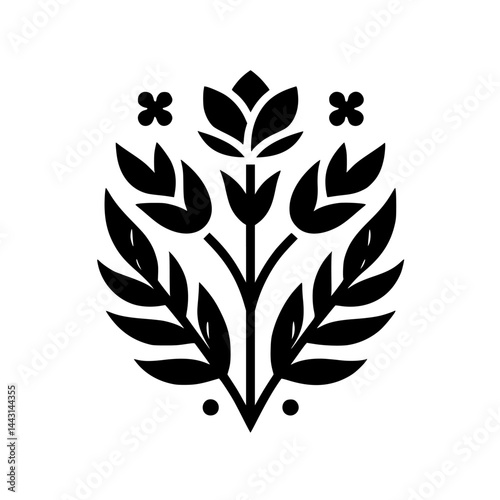 Elegant Black and White Floral Emblem: Decorative Motif for Design