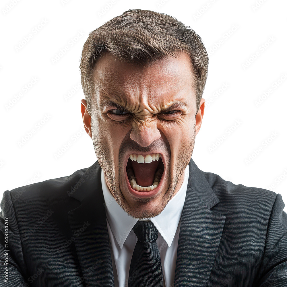 Angry Businessman Shouting on a transparent background Angry Businessman Shouting on a transparent background