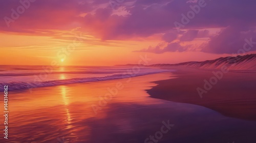 Sunset painted beach Warmth and reflection