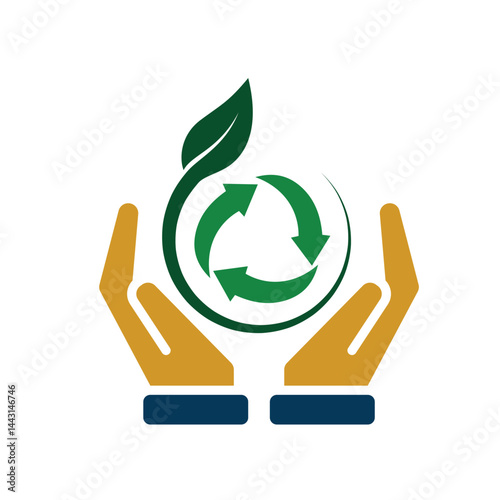 recycle icon. sustainability symbol with plants in hand. reuse, eco, used goods, green energy web icon. solid design style