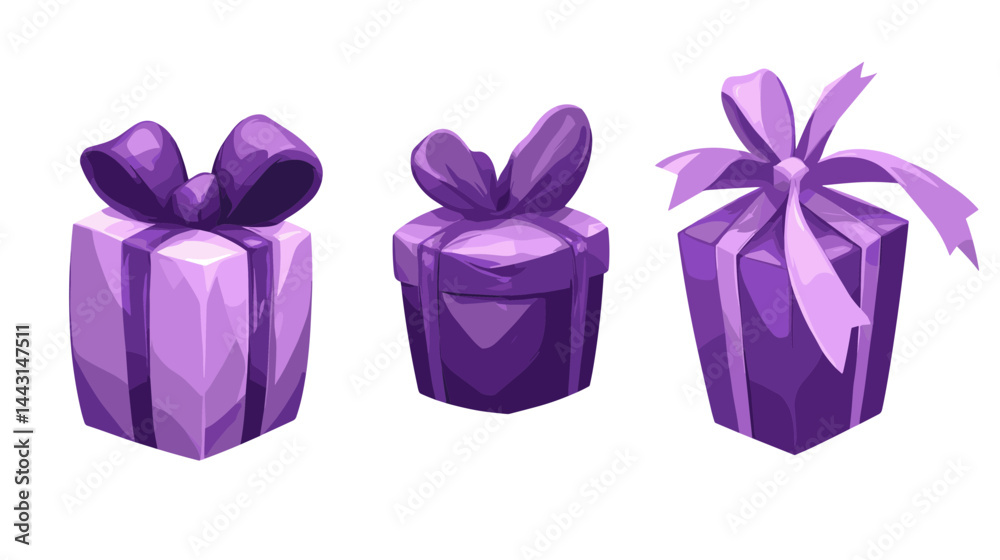 Obraz premium Three Purple Pixel Art Gift Boxes with Ribbons