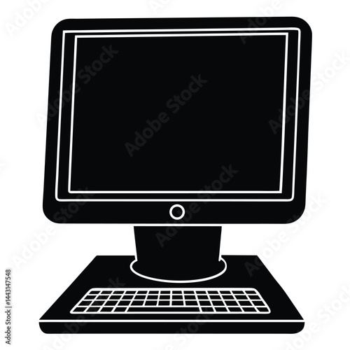 Laptop computer cell phone and desktop pc screen icon vector simple graphic illustration set solid black line stroke outline art, mobile cellphone smartphone blank empty frame sign symbol image, pc.