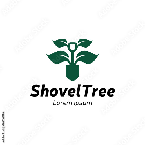 Tree shovel logo design, garden spade icon isolated on white background..