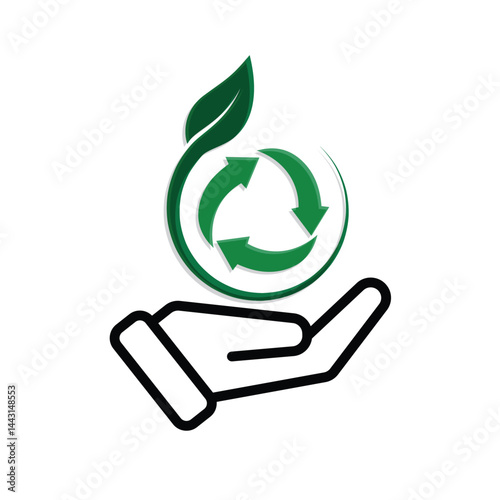 recycle icon. sustainability symbol with plants in hand. reuse, eco, used goods, green energy web icon. mixed design style