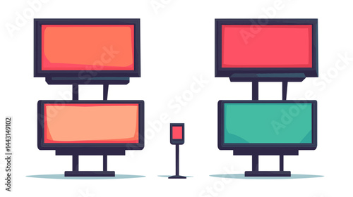 Digital Billboards Illustration with Red Orange and Green Screens