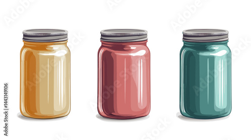 Three Glass Jars in Beige Pink and Teal