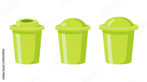 Three Green Pixel Art Recycling Bins on White Background