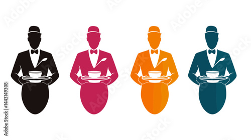 Four Color Variations of a Waiter Silhouette Icon