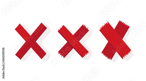 Three Red Grunge Cross Marks on White Background