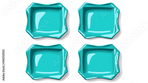 Four Teal Square Plates on White Background