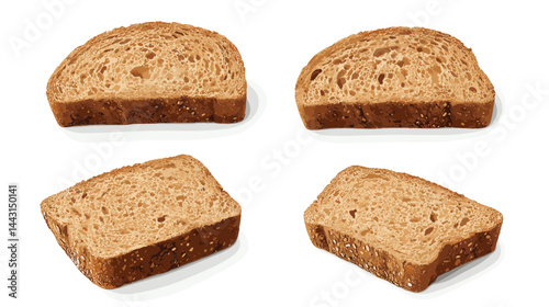 Four Slices Of Brown Bread On White Background