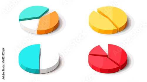 Isometric Colorful Pie Charts Data Visualization