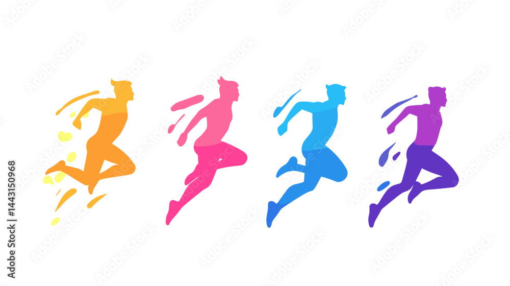 Colorful Silhouettes of Runners in Dynamic Action Colorful Silhouettes of Runners in Dynamic Action