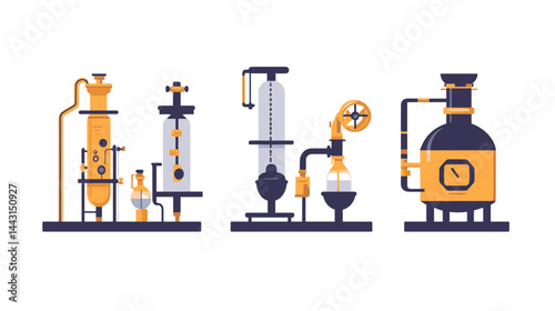 Retro Style Illustration Of Vintage Laboratory Distillation Equipment