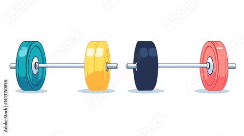Pixel Art Barbell with Teal Yellow Black and Red Weights