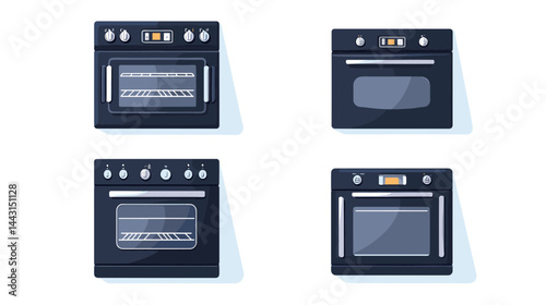 Four Black Built-In Ovens Illustration