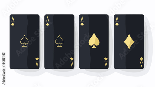 Four Black Playing Cards with Gold Suits