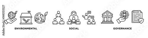 ESG concept of environmental, social and governance vector illustration with icons. Sustainable and ethical business