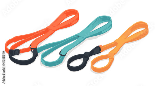 Three Colorful Adjustable Straps on White Background