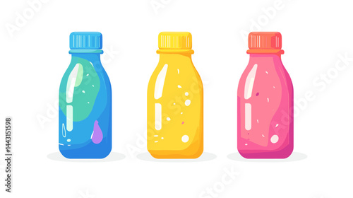Three Colorful Pixel Art Bottles of Drinks