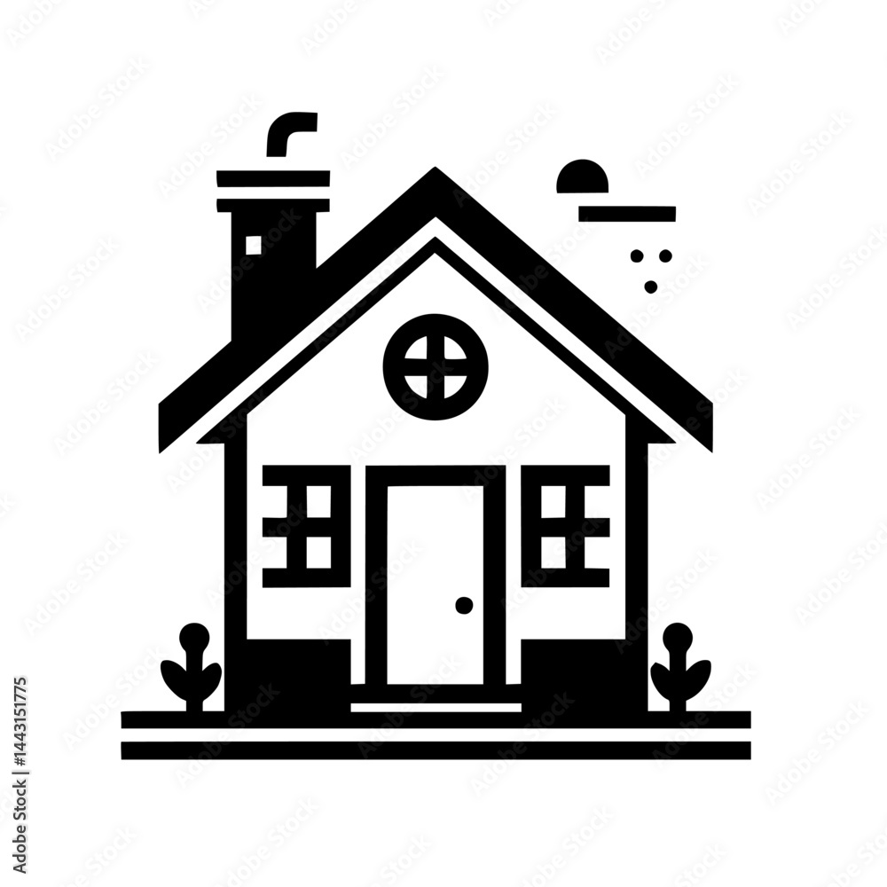 Minimalist House Icon: Black and White Illustration Minimalist House Icon: Black and White Illustration