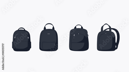 Four Dark Grey Backpacks of Varying Sizes on White Background