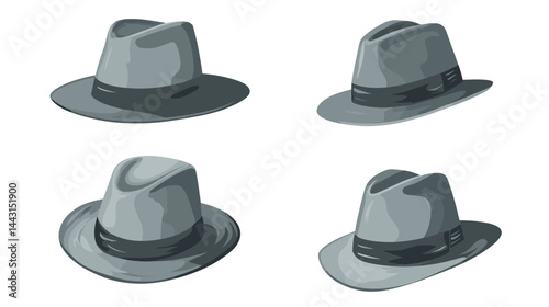 Four Grey Fedoras: A Variety of Angles