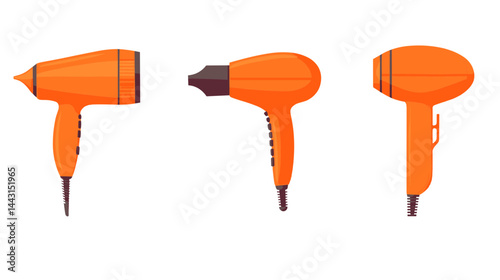 Three Orange Hair Dryers in Different Angles Pixel Art Illustration