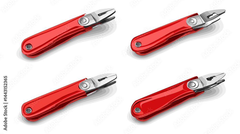 Four Red Pocket Multitools on White Background