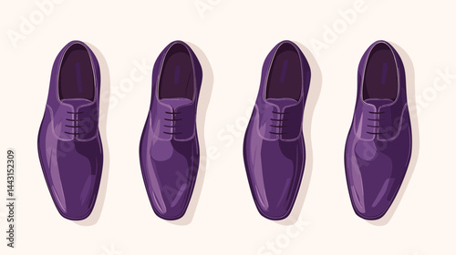 Four Purple Leather Oxford Shoes on White Background