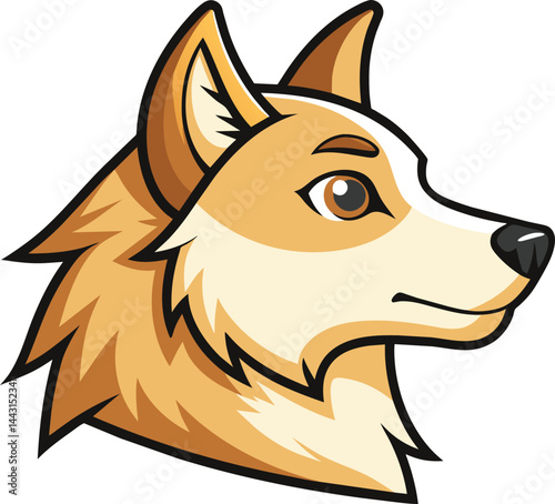 A cute cartoon vector illustration depicts an isolated brown mammal head of a funny Dog, a canine-like animal