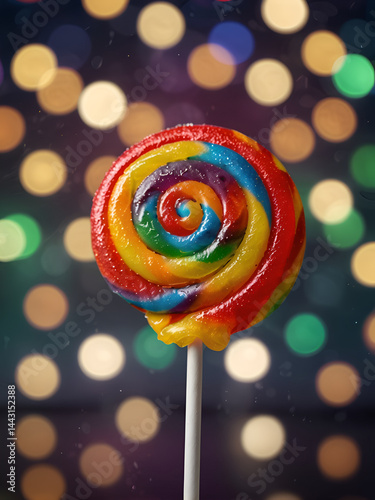 Colorful lollipop against Bokeh of light background 