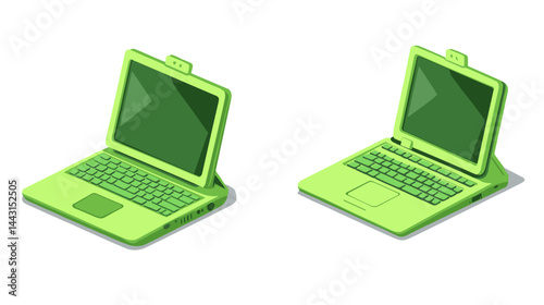 Two Isometric Green Pixel Art Laptops