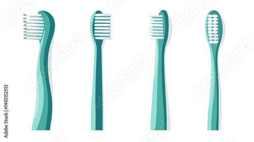 Four Teal Toothbrushes on White Background