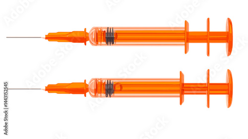 Two Orange Plastic Syringes on White Background
