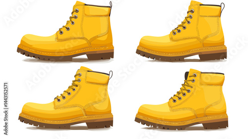 Four Views of Yellow Leather Work Boots