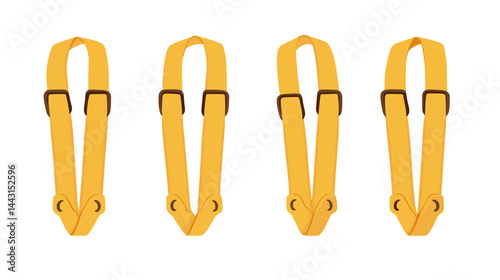 Four Yellow Guitar Straps on White Background