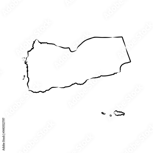 Minimalist black and white outline map of Yemen with internal region borders, simple vector illustration for geography, education, and design use