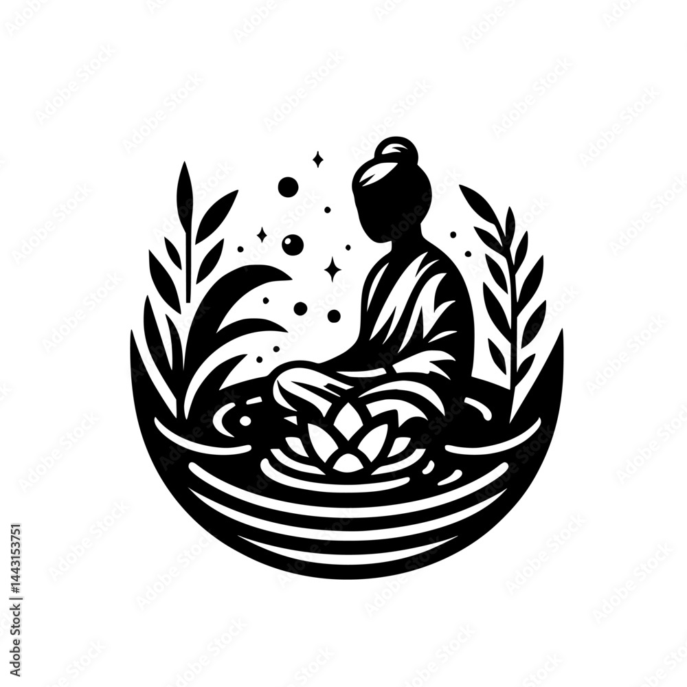 Obraz premium Meditating Silhouette: Serene Zen Garden Logo Design